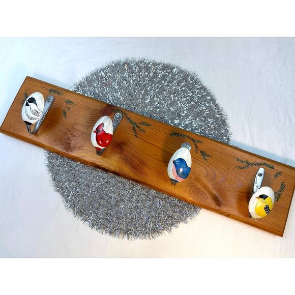Wooden Wall Hanging With Vintage Spoons Hand-painted Bird Design Country Decor - Picture 3 of 12